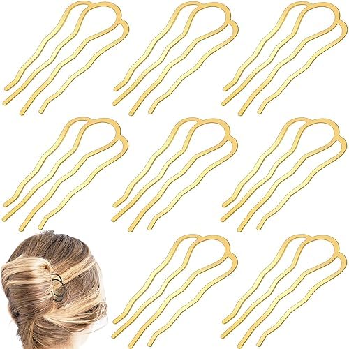 8 Pieces Hair Side Combs, Metal Hair Fork Clip Hair Pins for Buns Hair Updo U-Shape Hair Sticks for Women Hair Styling Tool Accessories (Gold) by BOYIVI