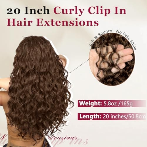 Vigorous Curly Clip In Hair Extensions,4PCS 20 inch Thick Curly Hair Extensions Lace Weft Clip Ins Invisible Natural Synthetic Hairpieces for Women,Light Brown(Z1) - Image 2