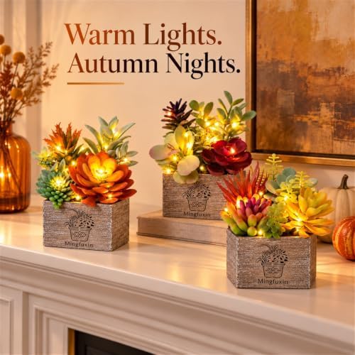 Succulents Plants Artificial Fake Plants with Lights for Bathroom Decor - Image 6