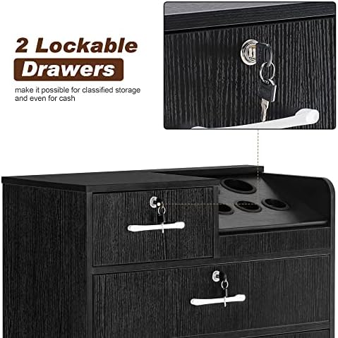 BarberPub Locking Salon Storage Cabinet with Drawers Black 2032 - Image 5