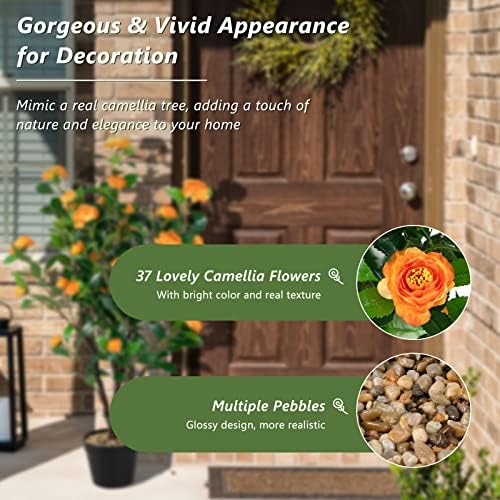 Goplus 40” Artificial Camellia Tree, Flower Plants Artificial Tree - Image 3
