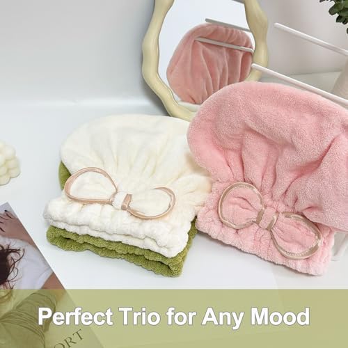 Jseng 3Packs Microfiber Hair Towel for Women - Quick-Drying, Super Absorbent Hair Wrap with Bow Design, Soft Hair Towel Turban for Curly Long Wet Hair - Image 6