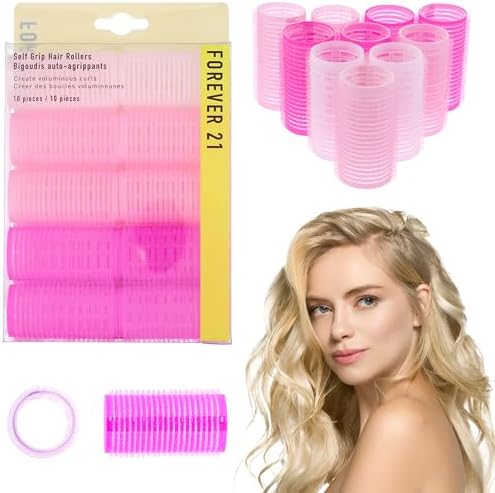 Pink Self Grip Hair Rollers - 10pc Gentle Grip Hair Roller Set for Women by Forever21