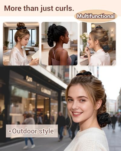 BONNET QUEEN Large Satin Heatless Hair Curler for Long Thick Hair, All-in-One Overnight Curling Rod, Heatless Curls Bun with Built-in Scrunchies, Day-to-Night Styling for Sleep, Travel & Gym, Black - Image 3