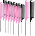 Patelai 18 Pcs Rat Tail Combs with Steel Pintail, Black，pink by Patelai