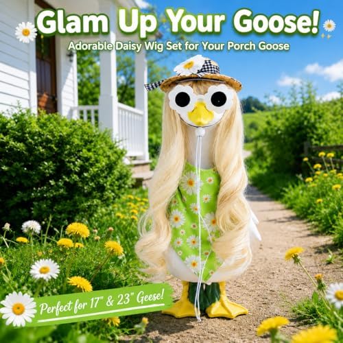 Daisy Porch Goose Outfit with Long Blonde Wig & Hat, 4-Piece - Image 3