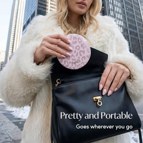 Fancii Taylor LED Lighted Travel Makeup Mirror, Rechargeable, 10x /1x Magnifying, Tru-Glow Lighting System, XL Large 5” Wide | Compact Mirror for Purses (Cosmic Leopard) - Image 3