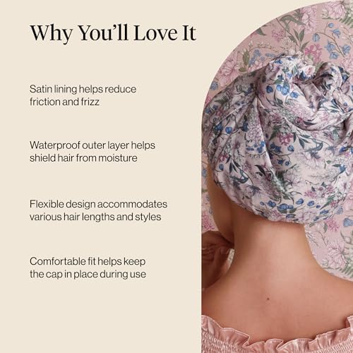 Bridgerton x Kitsch Luxury Satin-Lined Flexi Shower Cap for Women, Wisteria - Image 5