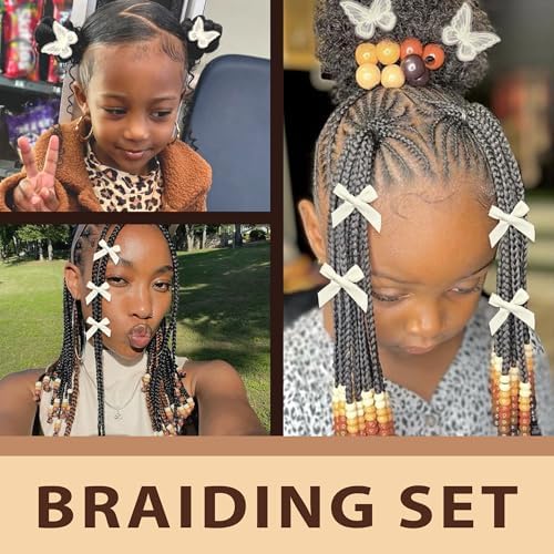 100PCS Hair Beads for Braid 3 Styles Mini Hair Bows Brown Butterfly Hair Clips Gradient Loc Dreadlock Hair Jewelry Boho Braids Decoration Kit for Women Girls - Image 3