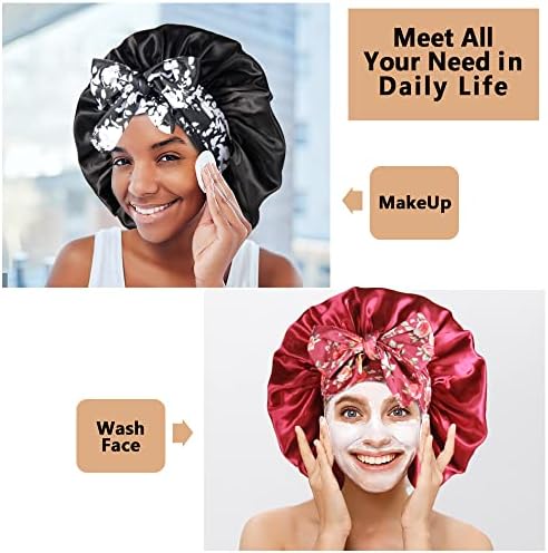 2pcs Large Silky Bonnets with tie Band Braid Bonnet, Satin Bonnet for Sleeping Curly Hair, C - Image 5
