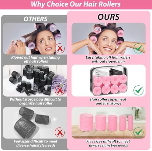 Qinzave 65 PCS Hair Curler Rollers with 5 Sizes Self Grip Hair Rollers for Long Medium Short Thick Fine Thin Bangs Volume Hair, Jumbo Curlers Rollers with Storage Bag Teasing Brush - Image 2