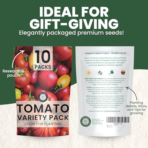 Tomato Seeds | 10 Individual Packs | 2026 Season | Non-GMO | Roma, Brandywine, Cherry & More! | for Planting Indoor & Outdoor | by Family Sown - Image 2