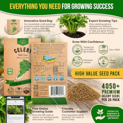 Tall Utah Celery Seeds Pack 2 G - Over 4,050 Non-GMO Heirloom Celery Seeds for Planting Vegetables in Individual Seed Packet - Image 3