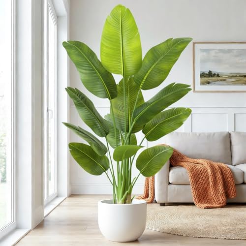Lifelike Bird of Paradise Artificial Plant,5ft Faux Banana Leaf Tree with 12 Trunks - Perfect Indoor Silk Floor Plant for Home Decor in Living Room, Office, and Bedroom 1Pack by Keeplush