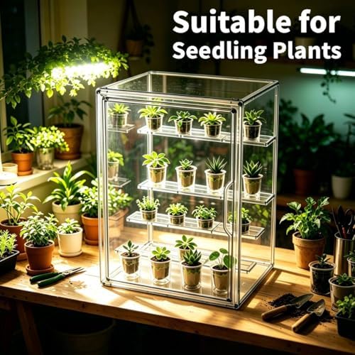 Mini Greenhouse Indoor, Clear Small Green House with Magnetic Door, Stackable Succulent Seed Starting Kit Children Nature Observation Station - Image 3