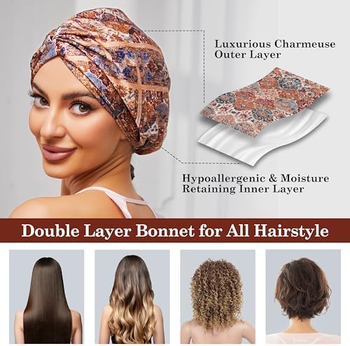 Bohemia Adjustable Silk Bonnet Satin Curly Hair Wrap for Sleeping Women - Image 6