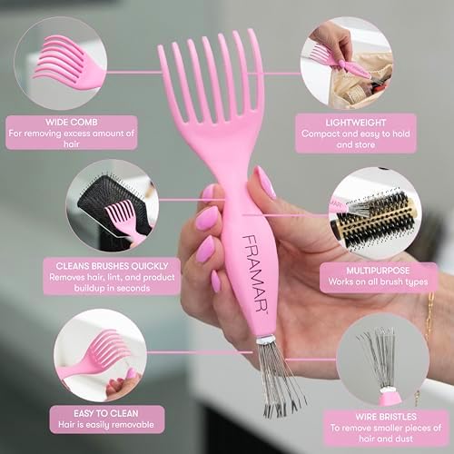 FRAMAR Premium Hair Brush Cleaner Tool, Hairbrush Cleaner Tool – Pink - Image 2