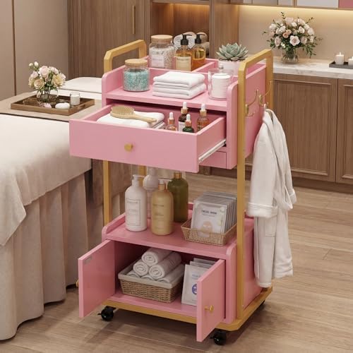 Salon Trolley Cart with Storage Cabinet for Beauty Spa & Salon Use, Pink - Image 2