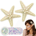 Gofriipai 2 Pcs Starfish Hair Clip with Face Glitter Body Glitter, Mermaid Hair Clips Accessories for Women and Girls, 2 in 1 Accessory Sets for Mermaid Halloween Beach Costume by Gofriipai