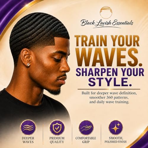360 Wave Brush, Build Deeper Waves, Soft & Hard Boar Bristle Curved Brushes BLACK LAVISH ESSENTIALS Gold Bristle (Soft Brush, Purple) - Image 5