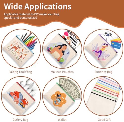 AMDAILY 50Pcs Canvas Makeup Bags Bulk, Cotton Sublimation DIY Cosmetic Bag - Image 5