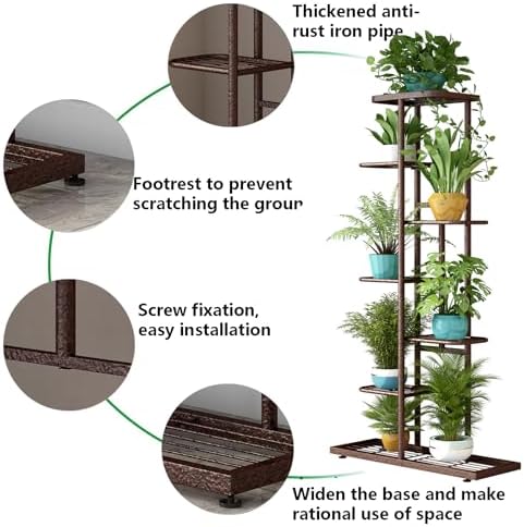 LINZINAR 7 Tier Plant Stand Indoor Outdoor Metal Flower Pot Display Shelf - Image 6