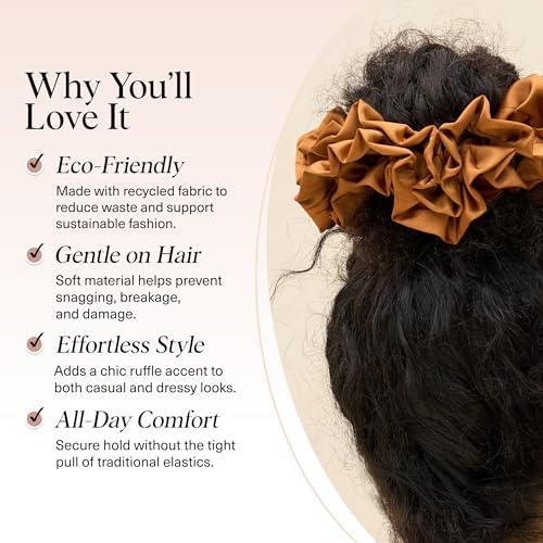 Kitsch Ruffle Satin Scrunchies For Women - Gentle Hair Tie - Camel, 1pc - Image 3