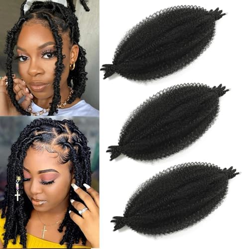 12 Inch Pre-Separated Springy Afro Twist Hair 3 Packs Black Pre-Fluffy Natural Curls are Perfect for Marley Crochet Hair Suitable for Black Women (1B#, 12 Inch (Pack of 3)) by Celie