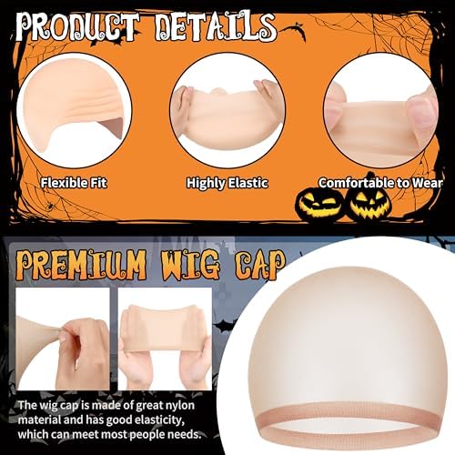 Halloween 1 Pcs Latex Bald Cap with 1 Pcs Head Wig Cap for Adult Men Women Costume Accessories for Halloween Makeup Party Costume - Image 3
