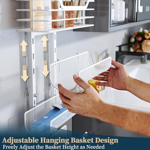 Consumest 6-Tier Hair Tool Organizer - Hair Dryer Holder Over The Door/Wall Mounted DIY Adjustable Shelf Bathroom Door Organizer with Hook for Curling Iron/Blow Dryer/Straightener White - Image 6