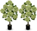 3FT Green Hydrangea Artificial Flowers Tree Large Real Touch Faux Silk Hydrangea Plants Potted Fake Flower in Black Pot for Home Indoor Outdoor Front Porch Garden Entrance Living Room Decor, 2 Pack by Hollyone