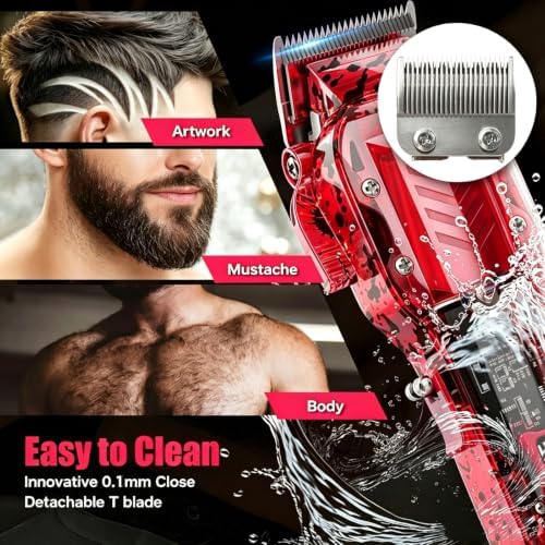 Professional Hair Clippers for Men, Cordless Barber kit for Hair Cutting & Grooming, Hair Clippers and Trimmer Set for Barber Haircut with LED Display, 8 Fade Taper Combs(Red Set) - Image 6