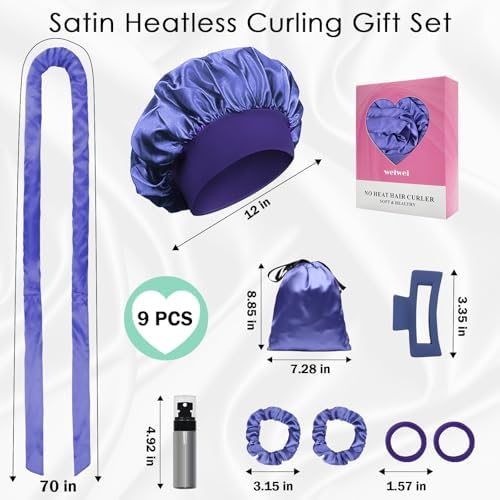 weiwei Satin Heatless Curlers Hair Curler, No Heat Curls Overnight Hair Curlers to Sleep In Overnight Curls Headband, 70" Hair Curlers No Heat, 9 Pcs Satin Heatless Curling Set for Women Long Hair - Image 6