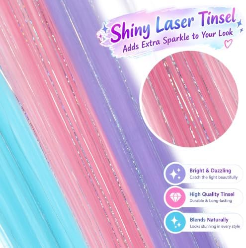 Colored Hair Extensions Mix Tinsel, Clip in Dreamy Mermaid Hair for Girls - Image 3