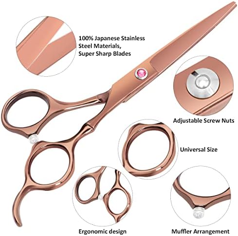 Professional Hair Cutting Scissors Sets Stainless Steel Barber Hairdressing Scissors Multifunctional Salon Thinning Scissors Straight Shears Tools Gifts for Mom Dad and Friends (Brown) - Image 2