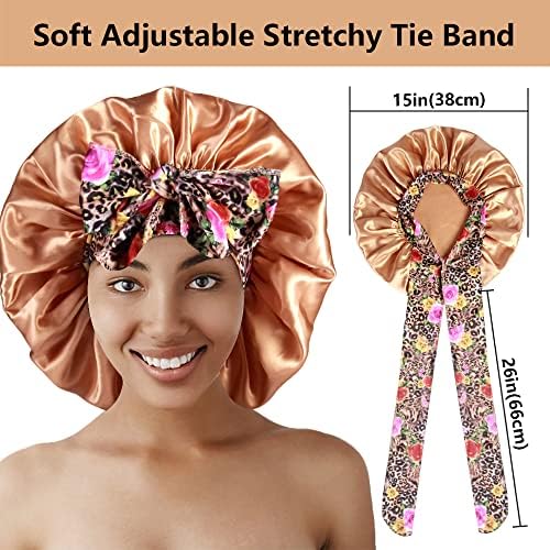 2pcs Large Silky Bonnets with tie Band Braid Bonnet, Satin Bonnet for Sleeping Curly Hair, D - Image 3