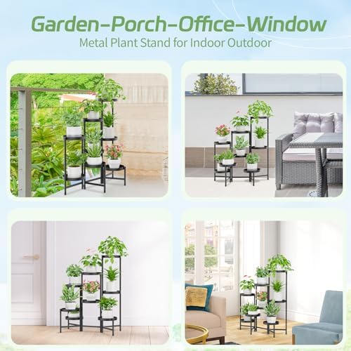 iDavosic.ly Plant Stand Indoor Outdoor, 8 Tier Metal Corner Shelf, Black - Image 3