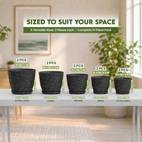 Plant Pots Indoor with Drainage 10 Pack Multi-Size Planters Spotty Black - Image 2