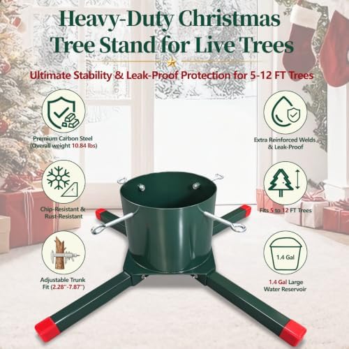 Welded Carbon Steel Christmas Tree Stand for Live Trees 5 to 12 Foot, for Goliath Trees Stand, 2.28-7.87 in Trunks and Trees up to 12 ft and 120 lb Tree Weight, 1.40 Gal Basin(5.29 L), 5-Year Warranty - Image 2