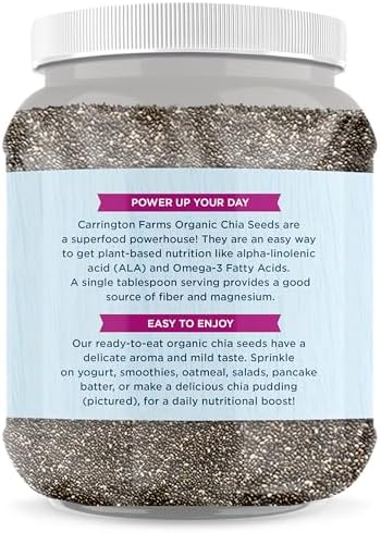 Carrington Farms Organic Whole Chia Seeds 42 oz - USDA Organic, Non-GMO Black Chia Seeds | Plant-Based Omega-3 & Fiber | Vegan Egg Substitute for Baking | Smoothies, Chia Pudding & Overnight Oats - Image 5