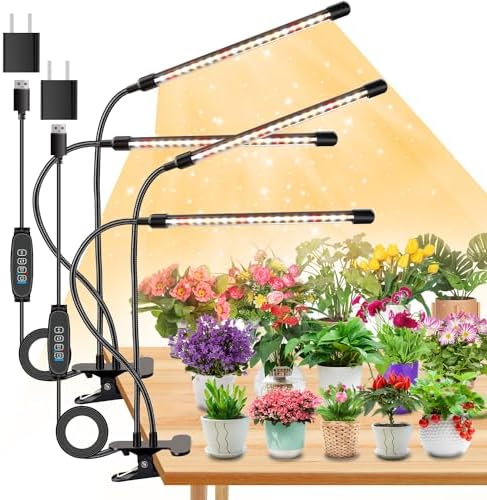 Grow Lights for Indoor Plants, Full Spectrum 2 Head Clip Plant Lights by SDOVUERC