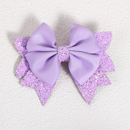 Glitter Light Purple Hair Bow Clips 2pc 3.5" Sparkly Boutique Ribbon Alligator Barrettes for Cheerleader Girls Costume Birthday Back School Dress Decor Accessory Gift - Image 6