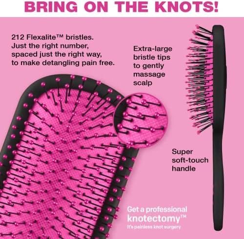 The Knot Dr. hair brush by Conair - Detangling hair brush - Removes Knots and Tangles in wet or dry hair- Black Neon w/Travel Case - Pink - Image 2