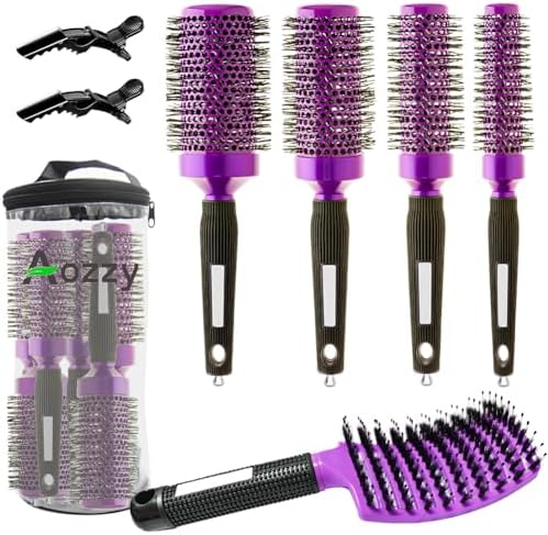 5pcs Round Brushes for Blow Drying&Boar Bristle Detangling Hair Brush by Aozzy