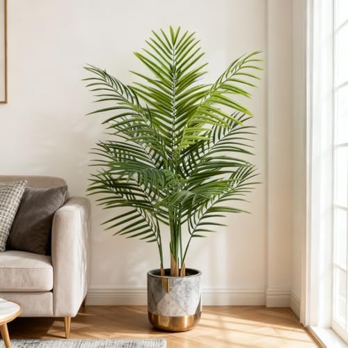 4ft Artificial Palm Tree Indoor, Large Fake Tropical Areca Palm with 13 Trunks, Tall Faux Floor Plants for Indoor Living Rooms Offices Bedroom Home Decor by Unknown