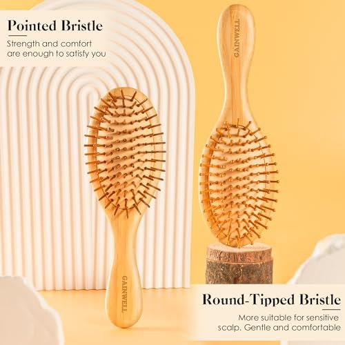 GAINWELL Hair Brush for Hair Growth, Bamboo Bristles Detangling Wooden Paddle Hair Brush for Massaging Scalp, All Hair Types Women Men Kids, Ergonomic Handle, Pointed Bristle - Image 6