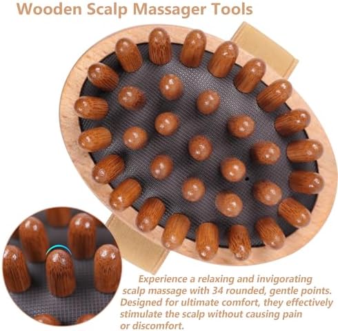 OWIIZI Wooden Scalp Brush Massage Body Tools, Wood Massager for Head Hair Growth Belly Fat Cellulite Multi Functional Air Cushion Massager for Men Women Elder - Image 3