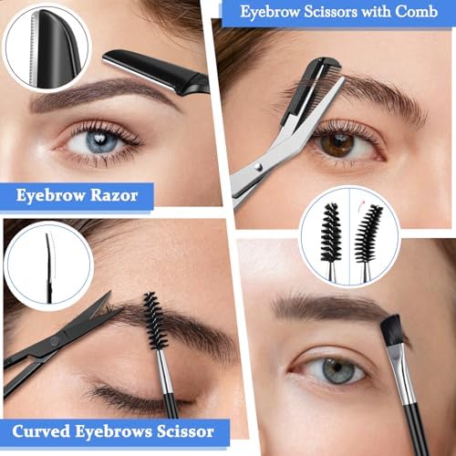 TsMADDTs Tweezers Set, 8 in 1 Eyebrow Trimmer Scissors, Tweezers for Women Facial Hair, Razor, Brush with Travel Bag, Tweezers Set for Women and Men, Professional Shaping Grooming Kit - Image 7