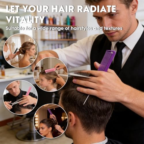 Rat Tail Combs Set: 3Pcs Long Steel Pin Teasing Combs for Salon Hair Stylists, Metal Parting Combs for Women (Purple, Black, Pink) - Image 5