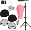 23 Inch Wig Head Canvas Head with Stand Cork Canvas Mannequin Head with Wig Head Stand Manikin Head Block Set for Wigs Trimming Making Display with T Pins Set (Pink) by Unknown
